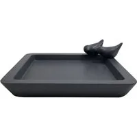 Dehner Vogeltränke Belém aus Beton, 30 x 30 x 9 cm, grau / schwarz, mit abnehmbaren Vögeln, für Vögel und Insekten im Garten