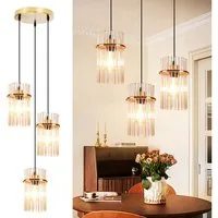 Nettlife LED Pendelleuchte Retro Gold/Schwarz kristall E27 Hängelampe 3 Flammig Hängeleuchte 16cm, ohne Leuchtmittel, für esstisch esszimmer Wohnzimmer Küche