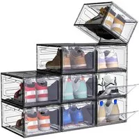 POPOLIC Schuhkiste 6/9/10 Stück Schuhboxen stapelbar Schuhboxen aus klarem Kunststoff (Hartplastik Schuhbox mit Deckel, 9 St., Schuhorganisatoren mit Magnettür für Größe 46 - Hartplastik), faltbar und stapelbar, für Stöckelschuhe,Pumps, Schuhaufbewah