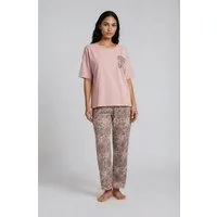 Mademoiselle Sommeil Pyjama Schlafanzug mit Paisley-Hose & Rosa Shirt mit Brusttasche (2 tlg., 1 Stück) aus weicher Baumwolle