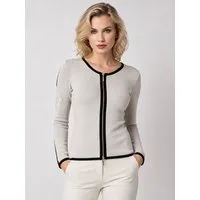 Passioni Strickjacke mit Reißverschluss in Beige mit schwarzen Kanten