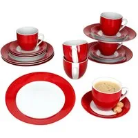 MamboCat Kaffeeservice 18tlg Kaffeeservice Variant Rot Porzellan 6 Personen, Porzellan