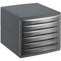 ROTHO Aufbewahrungsbox Quadra Schubladenbox Bürobox mit 6 Schüben, Kunststoff (PS) BPA-frei