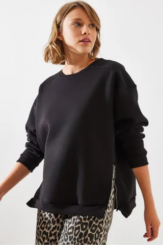 Sweatshirt mit Reißverschluss und Rundhalsausschnitt