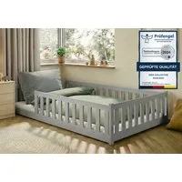 Kids Collective Kinderbett Bodenbett Bett mit Rausfallschutz & Lattenrost Montessori Bett Kinder (Jungen, Mädchen, Kinder, weitere Größen 80x160, 80x180, 90x190, 90x200, 140x200 cm), Jugendbett Gitterbett Einzelbett mit Matratze, Aschgrau 120x200 cm