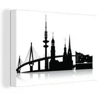 OneMillionCanvasses® Leinwandbild Eine schwarz-weiße Illustration mit der Skyline von Hamburg, Fotodruck (1 St), Leinwand Bilder Klein, Wand Dekoration Aesthetic 30x20 cm