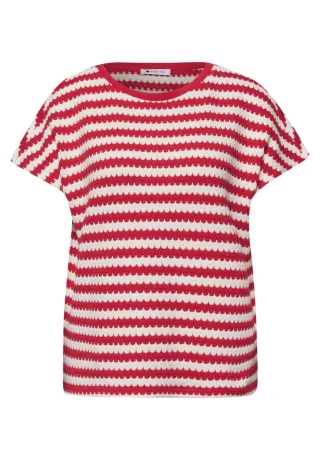 Street One - T-Shirt mit Streifenmuster und Struktur rot - Gr. - 36