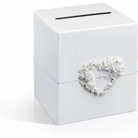 partydeco Geschenkbox, Briefbox für Karten 24x24cm aus Karton mit Rosenherz Weiß