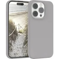 EAZY CASE Handyhülle Premium Silikon Case für Apple iPhone 15 Pro 6,1 Zoll, Handy Softcase Hülle Silikon mit Displayschutz Case Hellgrau
