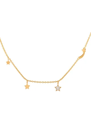 cai Anhänger mit Kette 925 Sterling Silber gelb vergoldet Sterne Sternschnuppe Zirkonia