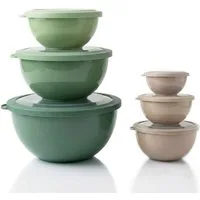 Arendo Salatschüssel 6er Schüssel Set mit Deckel, 0,26 bis 5 Liter, Rührschüssel, Kunststoff, (Set, 6-tlg), auslaufsicher, stapelbar, Spülmaschinen & Mikrowellen geeignet