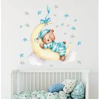 Montegoni Wandtattoo Wandtattoo Babybär auf dem Mond, 60 x 40 cm, Abziehbar, Hochwertiges Wandtattoo mit süßem Design