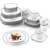 SÄNGER Kombiservice Bilgola Black Rim Geschirrset (36-tlg), 6 Personen, Porzellan, spülmaschinengeeignet, Premium Collection