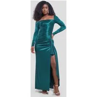 Goddiva Maxikleid Slinky Satin One Shoulder Split Maxi Dress Wasserfall-Rüsche