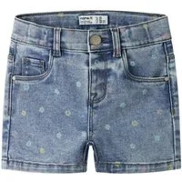 Name It Jeansshorts NMFSALLI SLIM DNM SHORTS 3555-ON NOOS Denim Baumwollmischung, leichte Used Effekte, Allover Druck
