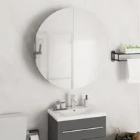 ZMH Badezimmerspiegelschrank Spiegelschrank mit Rundem Spiegel & LED Weiß 54x54x17,5 cm