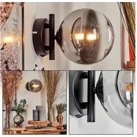 hofstein Wandleuchte Wandlampe aus Metall/Glas in Schwarz/Rauchfarben/Klar, ohne Leuchtmittel, mit Glasschirm(15 cm) u. An/-Auschalter, 1x G9, ohne Leuchtmittel
