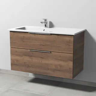 Sanipa 3way Keramik-Set Venticello Keramik-Waschtisch und Unterbau mit 2 Auszügen, Eiche-Tabak UM32550