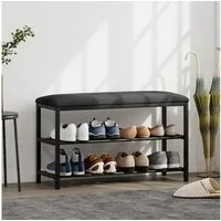 HOMCOM Schuhbank Sitzbank mit Stauraum, Schuhregal mit 2 offene Fächer (Flurbank, 1-St., Schuhablage), für Wohnzimmer, Flur, Schwarz