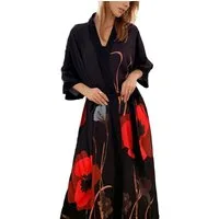 Vivi Idee Morgenmantel Bademantel Schlafmantel kimono lang leicht satin Sauna Einheitsgröße, Kimono-Kragen, Bindegürtel, Seidig