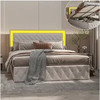 Furnishings Home Polsterbett Doppelbett LED Stauraumbett (Hydraulisch anhebbarer Stauraum), Diamant-Kopfteil, Mit LED-Beleuchtung, Bettkasten, Samt, 160x200 cm