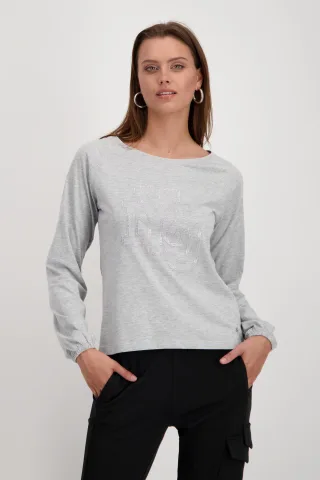 monari - Shirt mit Schmuckschrift silver grey mélange - Gr. - 42