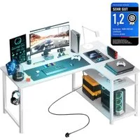 GTPLAYER Schreibtisch Gaming Tisch Eckschreibtisch mit Regal USB-Ladeanschluss und Steckdose (1 Tisch), 120/100cm Computertisch L Form, PC Tisch für Büro, Heimbüro