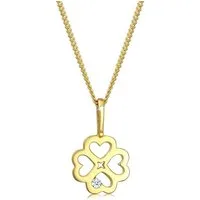 Elli DIAMONDS Kette mit Anhänger Kleeblatt Diamant Weiß Brillantschliff (0.015 ct) 585 Gelbgold, Kleeblatt