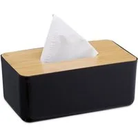 relaxdays Papiertuchbox Kosmetiktücher Box mit Holz-Deckel, schwarz