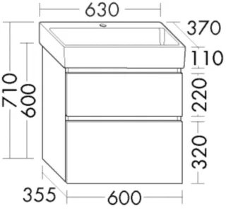 Burgbad Keramik-Waschtisch+Waschtischunterschrank Lin20 Acryl/Lack Matt Schwarz Solid SGHB063F6515C0001