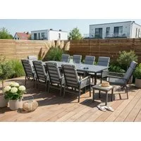 KONIFERA Garten-Essgruppe Edessa Komfort, (Set, 22-tlg., 10x Sessel, 10x Auflagen, 1x Tisch groß, 1x Tisch klein), inkl. 10 Sessel, 10 Sitzkissen, 1 Ausziehtisch, 1 Beistelltisch