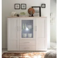 HBZ Highboard Romance Landhaustil mit LED-Beleuchtung, BxHxT 156x137x46 cm (1 St), Mit 2 Türen, 2 Schubkästen und 6 Einlegeböden, 1 Glasboden