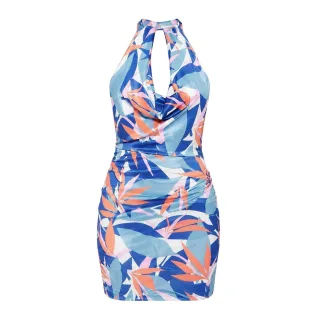 Missy Empire - "Slinky" Minikleid für Damen, Neckholder (Blau/Bunt)