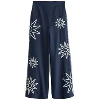 Next Palazzohose Sommerliche Hose mit weitem Bein und Stickerei (1-tlg)