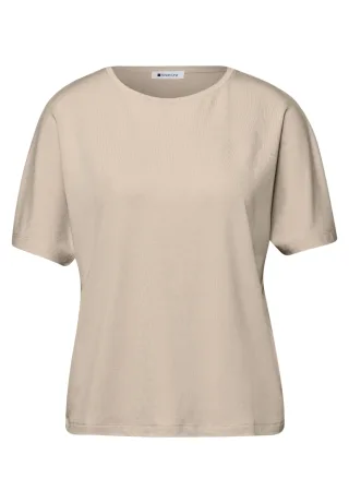 Street One - Basic T-Shirt mit Dropped Shoulders cotton beige - Gr. - 46