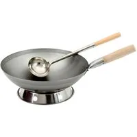 AAF Nommel Wok Wok Set mit Wok-Kelle und Wok-Ring, Karbon-Stahl (Wok Set, 1 Wok Ø 30 cm, 1 Wok-Kelle, 1 Wok-Ring), Natürliche Antihaftbeschichtung nach dem Einbrennen