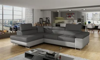 Ecksofa Schlafsofa SARRA in Stoff Monolith Grau-Dunkelgrau Ottomane Links