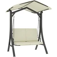 Outsunny Hollywoodschaukel mit verstellbarem Sonnendach, Sitzauflage, 2-Sitzer, Schaukelfinktion, 2-Sitzer Gartenschaukel, 1 tlg., UV 30+ Schaukelbank, belastbar bis 220kg, für Garten, Terrasse, 150 x 120 x 182cm Cremeweiß
