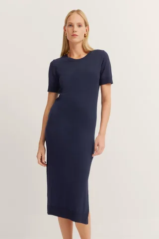 Bugatti Damen Strickkleid mit Seitenschlitzen