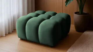Polsterhocker Designerhocker FLOW in Stoff Bluvel Flaschengrün