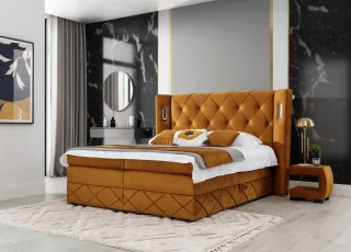 Boxspringbett Schlafzimmerbett ELVIANO 140x200cm Stoff Honiggelb inkl. Ambien...
