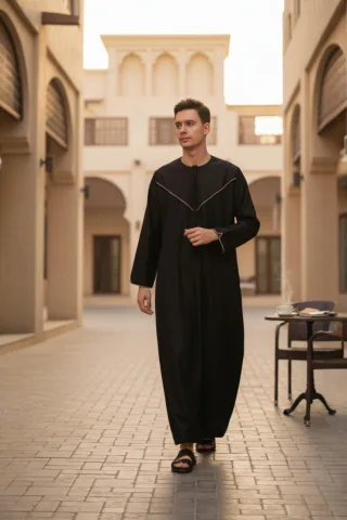 Herren Schwarz Ramadan Marokkanische Jubba Robe Djellaba Eid Kaftan Thobe LFS -TT-007