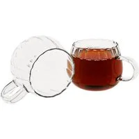Mulex Gläser-Set mit Henkel 250 ml - Hitzebeständiges Glas mit Riffle-Design, 2-tlg., Glas