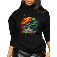 RMK Hoodie Damen Kapuzenpullover Pulli mit Kapuze Baum Wurzel mit Baumwolle