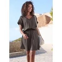 Buffalo Sommerkleid mit V-Ausschnitt aus weicher Lyocellware kurzes Kleid, figurumspielendes Sommerkleid, Strandkleid, Tunikakleid