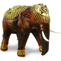 livasia Tierfigur Holzelefant mit Glitzersteinen, Rüssel hängend (3 Höhen: 14/21/32cm), handgefertigt