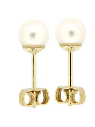 Orolino Ohrringe Gold 585 mit weißen Perlen 5,5-6mm rund