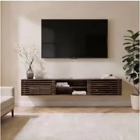 IDIMEX Lowboard RIAN, TV Lowboard hängend aus Massivholz mit Lamellentüren Nussbaum Finish