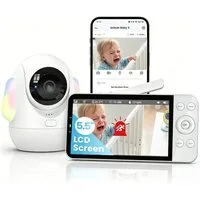 Boifun Video-Babyphone Babyphone mit Kamera 2,5K/4MP, 5,5 Zoll WLAN Video babyfone, unterstützt 2,4 GHz und 5 GHz PTZ 360°, 1-tlg., Intelligentes Nachtlicht, Automatische Verfolgung, Weinen/Bewegungs, IR/RBG Nachtsicht,Mit Bluetooth-Netzwerkkonfigura
