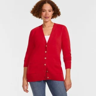 Relaxter V-Cardigan DRIFTER, Damen,  Rot, Baumwolle, by Lands' End